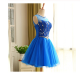 Royal Blue Short Beading Open Back Homecoming Dress