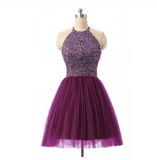 Short Prom Dresses Tulle Prom Gown Purple Homecoming Dress Sexy Prom Dress