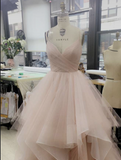 Elegant A Line V Neck Spaghetti Straps Ball Gown Multi LayerTulle Prom Dresses