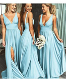 Burgundy A Line Deep V Neck Cheap Bridesmaid Dresses For Wedding