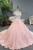 2024 New Arrival Satin Off The Shoulder Wedding Dresses Lace Up With Appliques P67GBN2Z