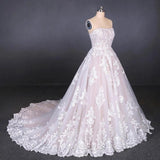 Ball Gown Strapless Wedding Dresses with Lace Applique, Lace Up Bridal Dress STK15071