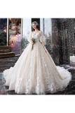 Princess Half Sleeve Ball Gown Wedding Dresses Appliques V Neck Bridal STKPYYC62LK