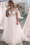 Elegant Ball Gown Ivory Tulle Wedding Dresses with Appliques, Wedding Gowns STK15155