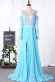 2024 Scoop Long Sleeves Prom Dresses Tulle With P3R6Q19E