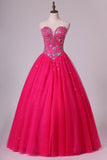 2024 Ball Gown Quinceanera Dresses Sweetheart Beaded Bodice Floor Length PBBZ986Y