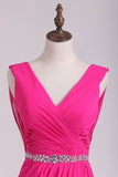 2024 Bridesmaid Dresses V Neck A Line Chiffon Sweep PBNS1KM5