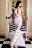 Long Sleeve See Through Mermaid Tulle Wedding Dresses Appliques Bridal STKPJAP4FDS