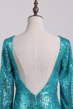 2024 Sexy Open Back Long Sleeve Prom Dresses Sequins Mermaid P6M7XZ7M