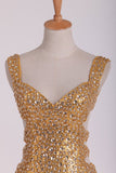 2024 Straps Open Back Prom Dresses With Beading And Slit Sequins