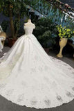 2024 New Arrival Satin Boat Neck Wedding Dresses Lace Up With Appliques PX26F2DD