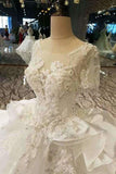 2024 Luxurious Scoop Neck Wedding Dresses Tulle Floor Length With Crystals PJH8BE5D