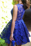 Elegant Round Neck A Line With Lace Appliques Homecoming Dresses