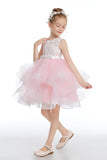 Pink Layered V Back Tulle Flower Girl Dresses