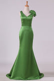 2024 V Neck Mermaid With Bow Knot Evening Dresses Satin PFF76Z33