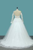 2024 A Line Long Sleeves Tulle Scoop Wedding Dresses With Applique And Beads PEDR1ANE