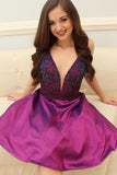 A-Line V-Neck Beading Bodice Short Prom PK4DHG79