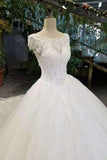 2024 New Arrival Wedding Dresses A-Line Scoop Neck Tulle Lace Up With PRLFP83B