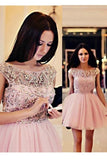 2024 Bateau A Line Short/Mini Homecoming Dresses Beaded Bodice PFDFXGRP