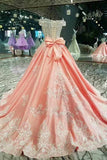 2024 Off The Shoulder Satin A Line Wedding Dresses With Handmade Flower And PB15XL2B