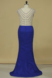 2024 Mermaid V Neck With Beading Prom Dresses Elastic Satin Sweep PZPPZ9NA