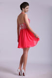 2024 Homecoming Dresses A Line Halter Short/Mini Chiffon With Beading & PDJ4XTHD