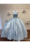 Halter Neckline Rhinestone And Crystal Beaded Quinceañera Dress Satin Ball Gown Prom STKPZQM9EC2