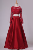 2024 Long Sleeves Two-Piece Bateau Prom Dresses Floor Length PLLZLXQ3