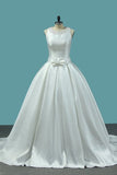 2024 A Line Wedding Dresses Satin Scoop With Beading PTDAT367