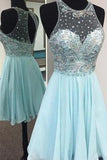 Elegant Jewel Short Illusion Back Mint Homecoming Dress With Beading Rhinestones