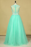 2024 Scoop A Line Tulle Prom Dresses With Applique PQHNME56