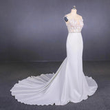 Mermaid Sheer Neck Mermaid Long Wedding Dress with Appliques, Wedding Gowns STK15265