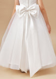 Lovely Sleeveless Applique Tulle Flower Girl Dresses With Bownot