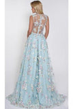 2024 Sky Blue Prom Dresses See Through Embroidery Formal PCJCN467