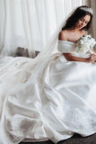 Ball Gown Off the Shoulder Satin White Sweetheart Wedding Dresses, Wedding Gowns STK15062