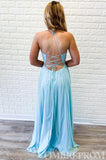 Charming Two Piece Prom Dresses Blue Lace Formal Party Dresses