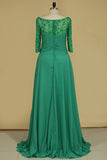 2024 V Neck Mother Of The Bride Dresses Chiffon With Beads And Ruffles PQQ15625