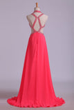 Chiffon Halter Prom Dress Sexy A Line Court Train