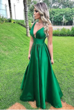 Elegant A Line Sexy V Neck Long Satin Backless Prom Dresses Evening STKPXJT6JHK