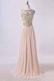 2024 Prom Dress Scoop A Line Beaded Tulle Bodice With Chiffon P7Y8JFH4