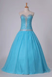 2024 Tulle Floor Length Sweetheart Beaded Bodice Prom Gown P14K6F5G