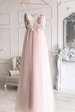 Elegant A Line Spaghetti Straps V Neck Prom Dress With Handmade Flowers, Bridesmaid Dress STK15577