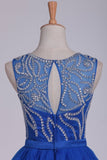 2024 Bateau Beaded Bodice A Line Homecoming Dresses Short/Mini PJ8MMLYK