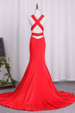 2024 V Neck Satin Evening Dresses Mermaid Open Back PG6XBSGD