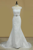 2024 Scoop Cap Sleeves Mermaid Wedding Dresses PMMLJMAD