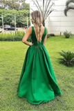 Elegant A Line Sexy V Neck Long Satin Backless Prom Dresses Evening STKPXJT6JHK