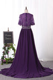 2024 A Line V Neck Chiffon & Lace With Beads And Slit PF2KX14H