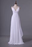 2024 Prom Dresses A Line V Neck Chiffon With Beaded Straps Floor P2E79H6H