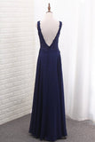 2024 V Neck Open Back Chiffon Prom Dresses With Applique P49CHGFE