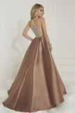 2024 A Line Scoop Satin Prom Dresses With Beads PNHXJ96T